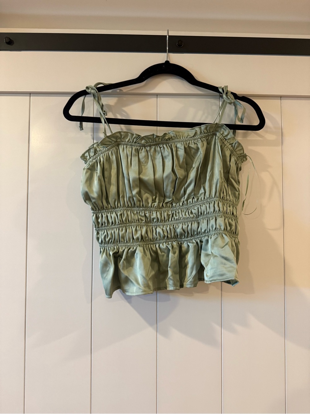 Francesca's Collections Sage Green Ruffle Smocked Tank